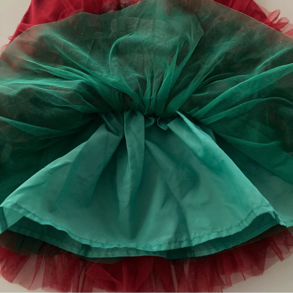 Holiday Christmas 2T Toddler Girl Santa Red Green Sparkle Tulle Dress - Picture 6 of 11